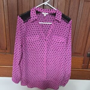 Candie's Magenta Blouse with Black Heart Design